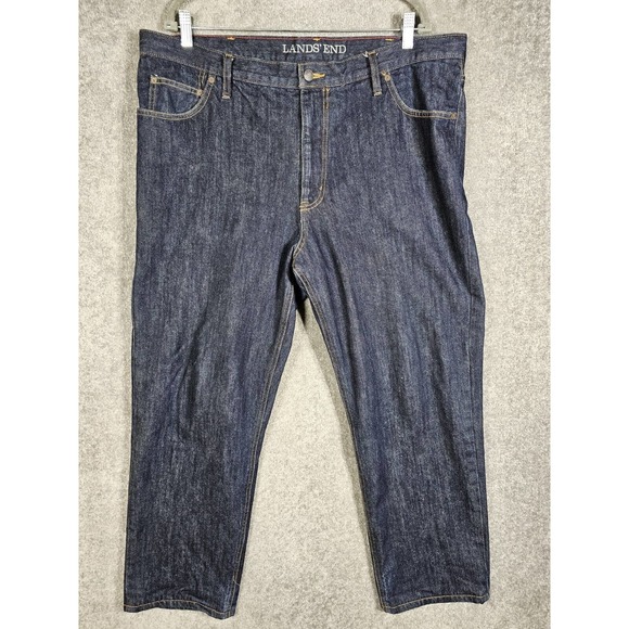 Lands End Traditional Fit Flannel Lined Jeans Mens‎ Size 40x28 Dark Wash Blue - Picture 1 of 11
